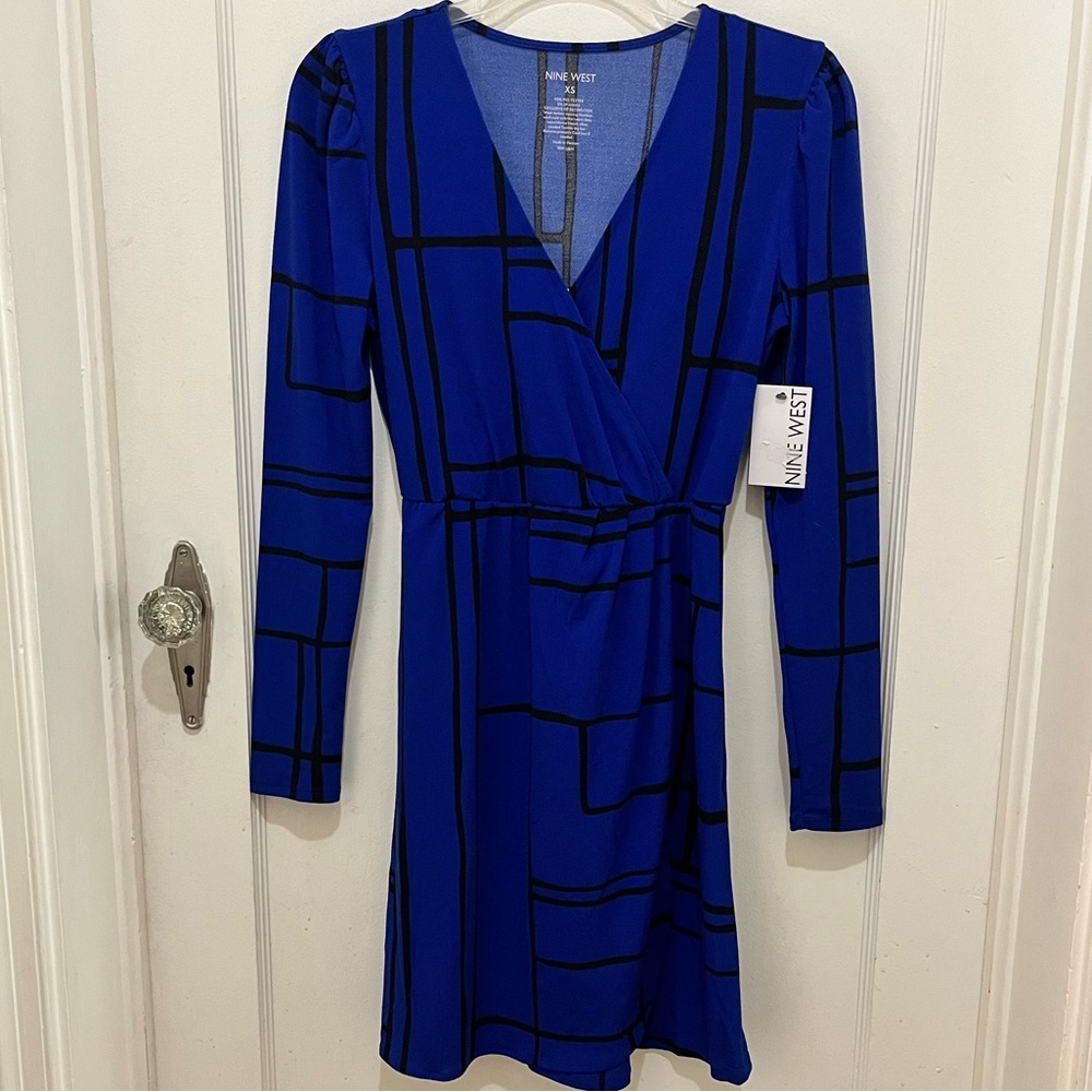 Nine West Blue and Black Geometric Dress